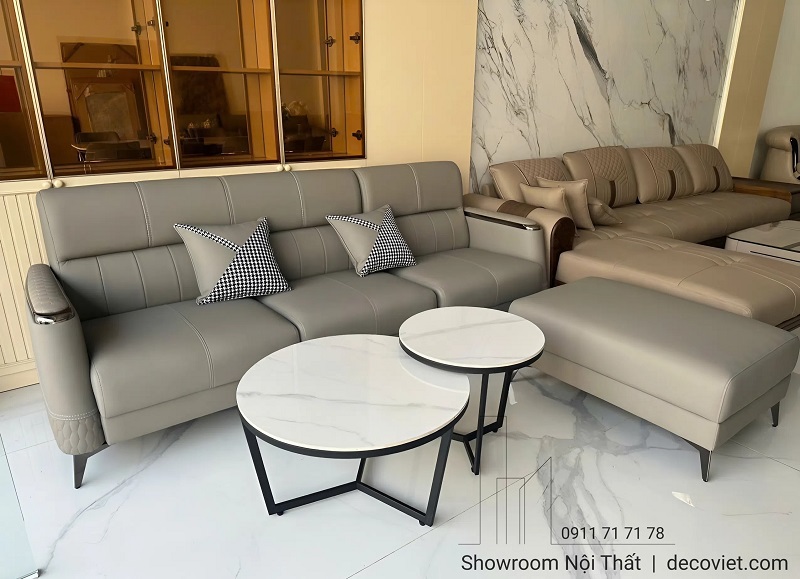 sofa băng bọc da hiện đại 1149T kèm ghế đôn tiện lợi