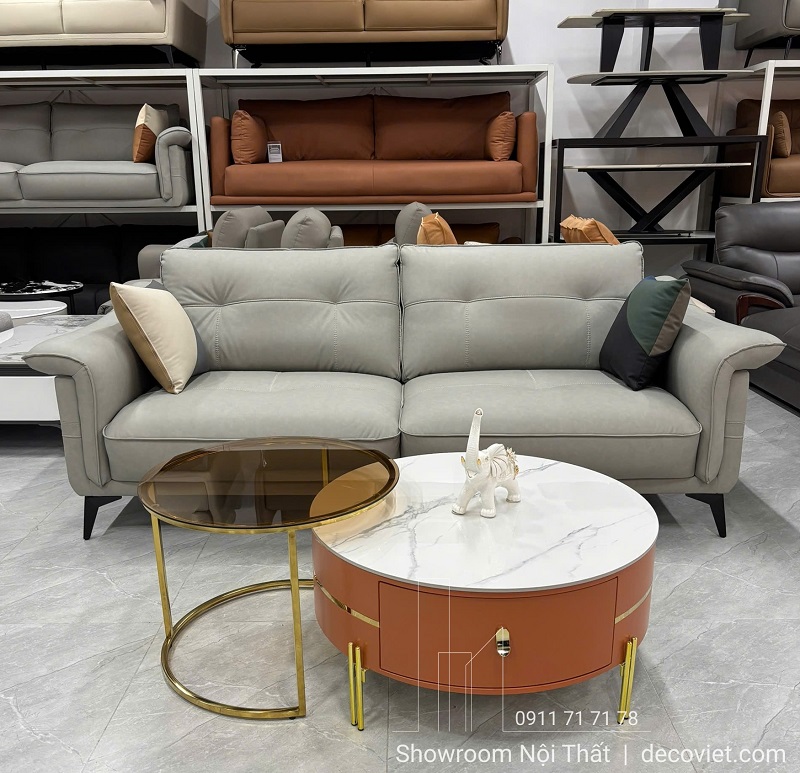 Sofa băng dài 2m2 1108T bọc da xám sang trọng giá tốt