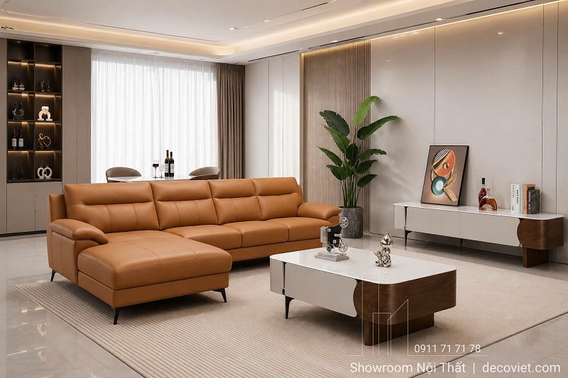 Sofa Da Bò Ý Sang Trọng 1176T bọc da bò Ý thật 100% bền bỉ, thiết kế góc chữ L hiện đại