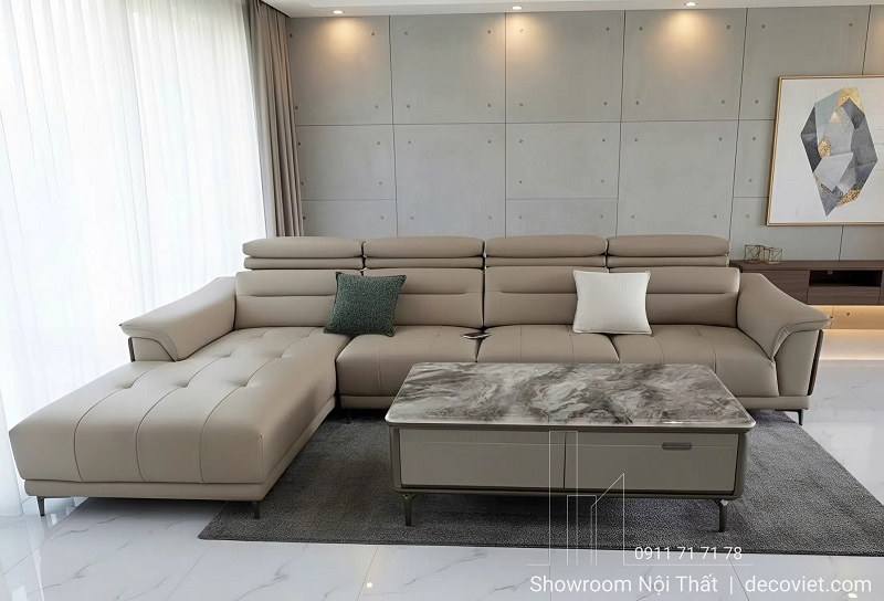 Sofa da góc chữ L 1069T với tựa đầu nâng chỉnh linh hoạt