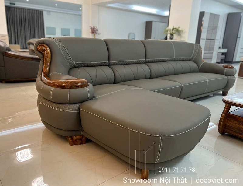 mẫu sofa gỗ mun bọc da bò nhập khẩu 1048T cho biệt thự cao cấp