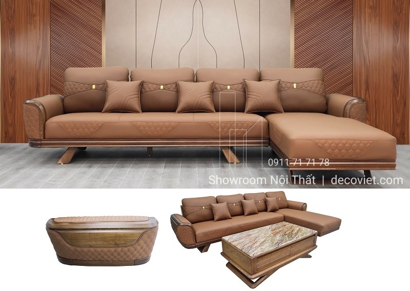 ghế sofa gỗ bọc da hiện đại
