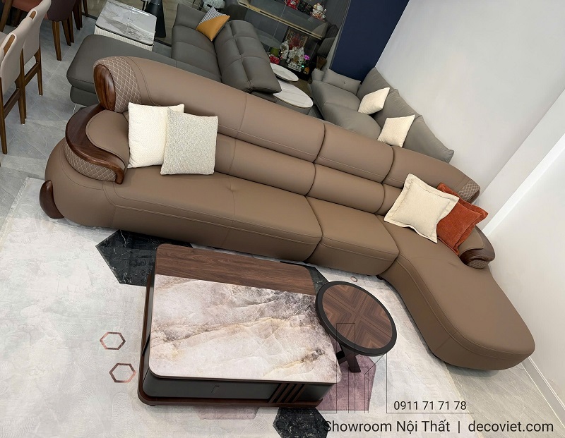 bộ sofa gỗ mun bọc da nhập khẩu thiết kế tân cổ điển tinh tế