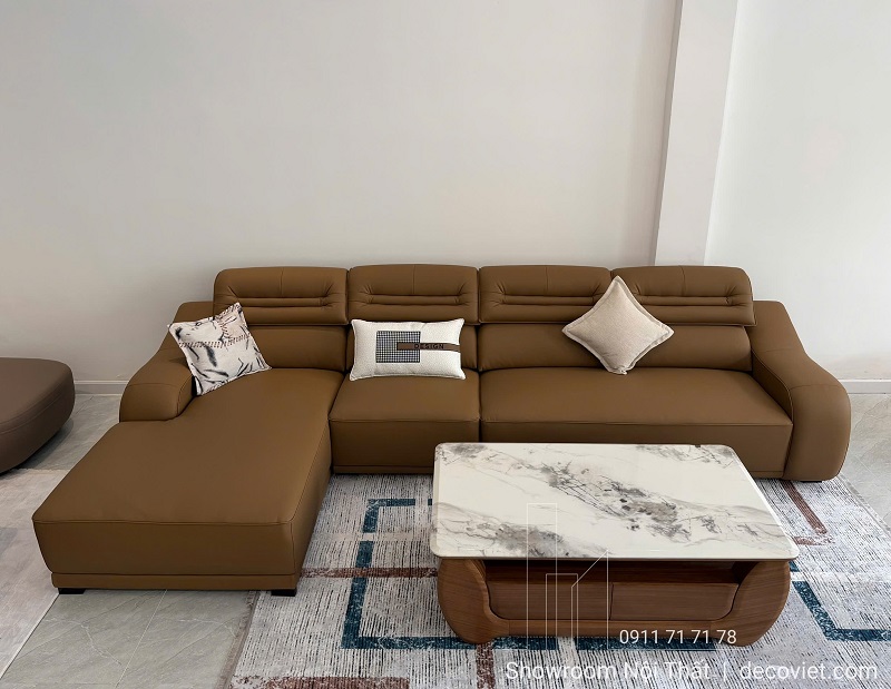 Sofa da chữ L nhập khẩu bọc da mềm mại, đệm ngồi êm ái