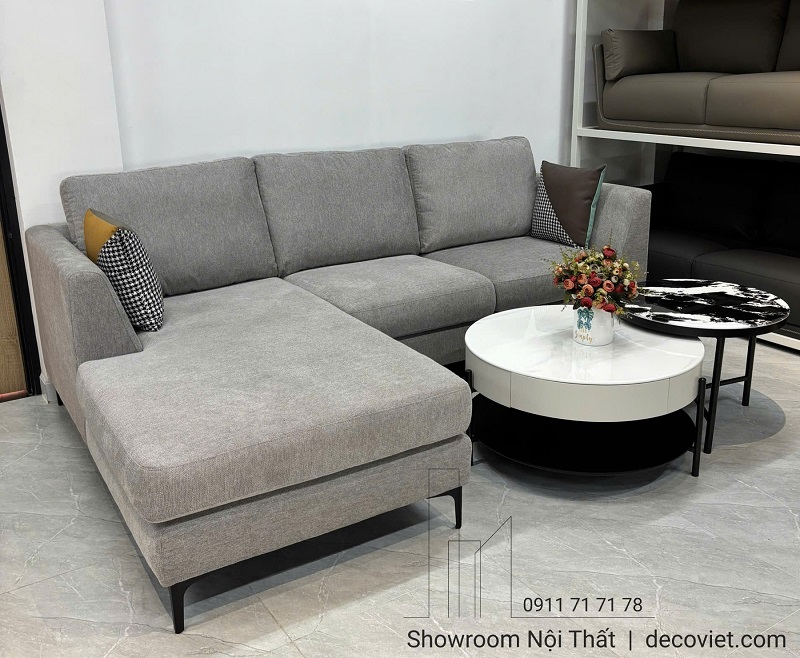 Sofa chữ L giá rẻ bọc vải mềm màu xám sang trọng