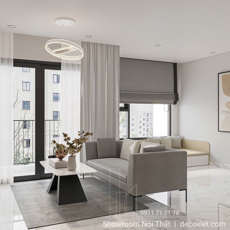 Không gian phòng khách liền bếp trong căn hộ 2PN Vinhomes Grand Park