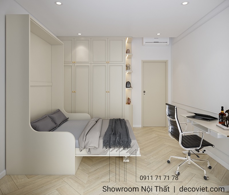 Nội thất phòng ngủ phụ căn hộ TPHCM đẹp, tiện nghi và tối giản