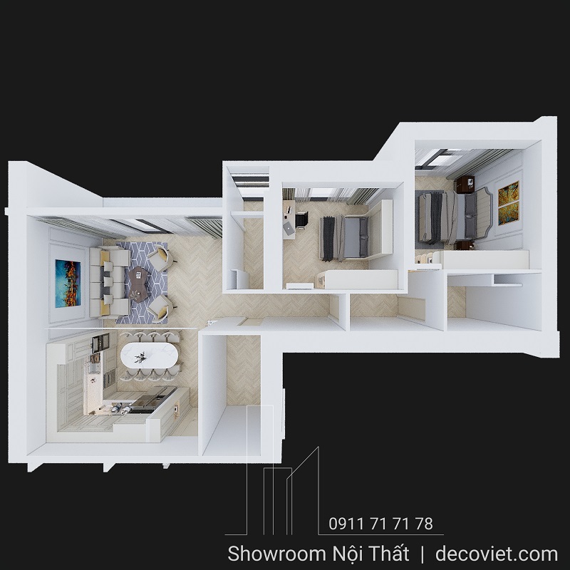 Thiết kế nội thất phòng khách tân cổ điển căn hộ Sunwah Pearl 2PN sang trọng