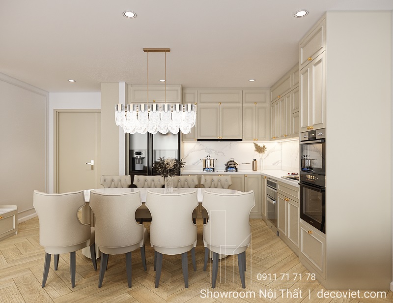 Nội thất bếp chung cư Sunwah Pearl tân cổ điển, tiện nghi cho gia đình trẻ