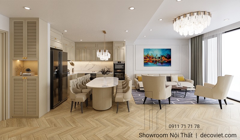 Thiết kế nội thất phòng khách chung cư Sunwah Pearl phong cách tân cổ điển