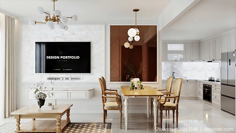 Phòng khách liền bếp giúp tối ưu diện tích sống