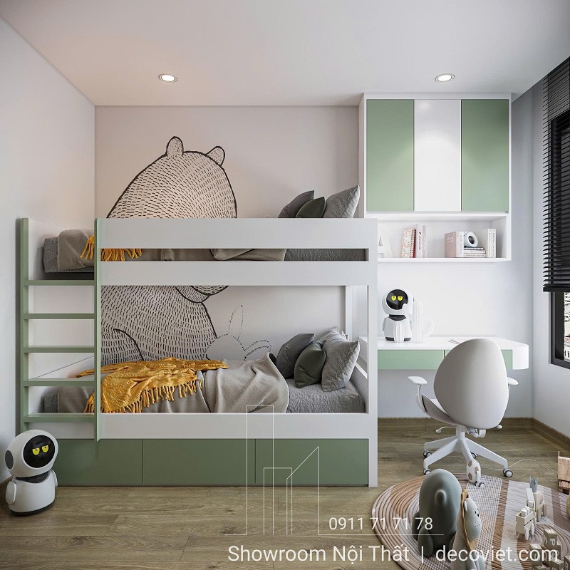 Thiết kế phòng ngủ đôi cho bé trong chung cư 2 phòng ngủ