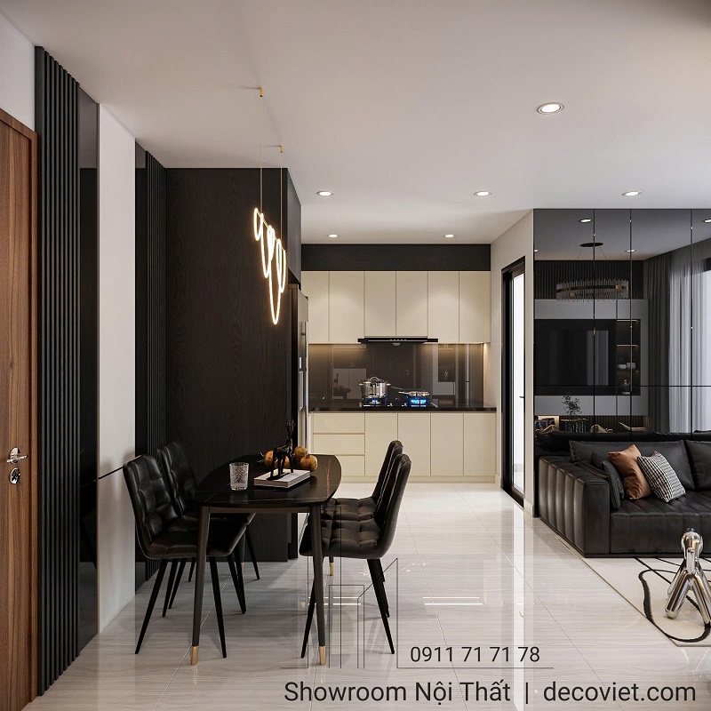 Khu vực bếp thông minh, tiện nghi trong thiết kế nội thất chung cư 2 phòng ngủ