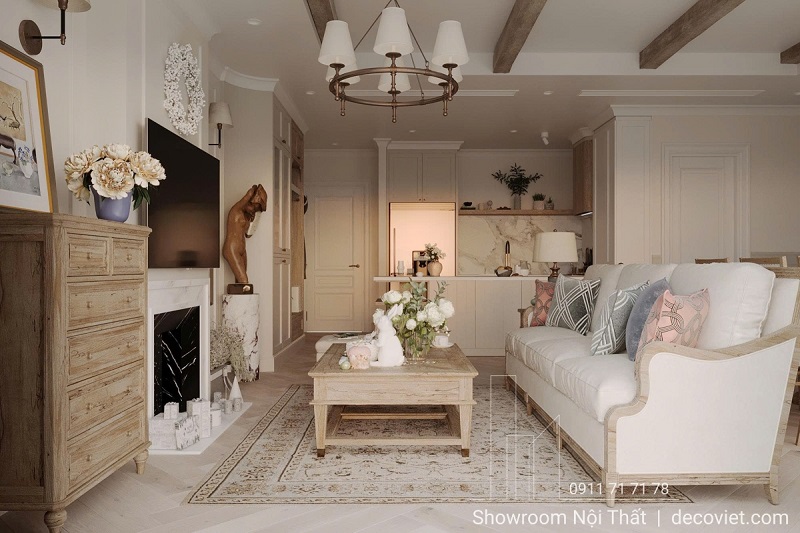 Không gian nội thất farmhouse trong chung cư Sunrise 2PN được DecoViet hoàn thiện tỉ mỉ