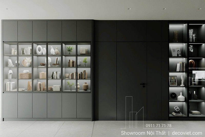 Kết hợp tủ trưng bày và tủ kín tạo nên tổng thể hài hòa, tối ưu diện tích hiệu quả