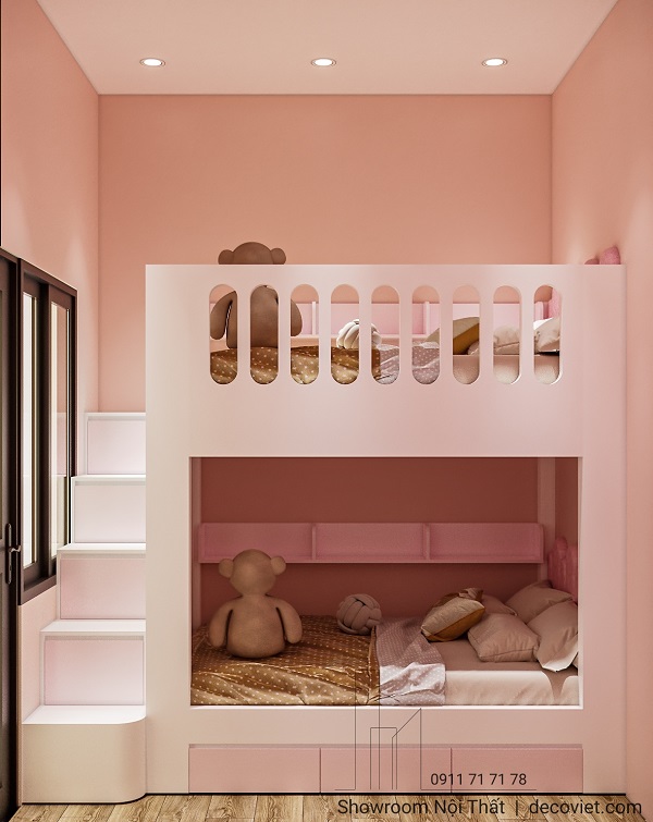 Nội thất phòng ngủ cho bé, màu sắc hồng bé rất thích