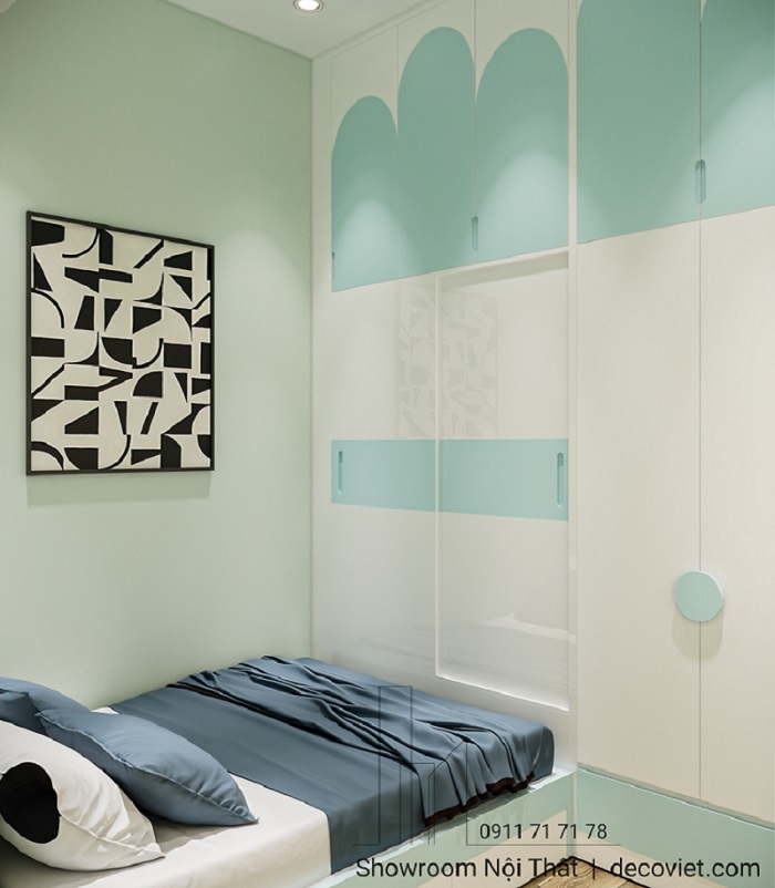 Phòng ngủ phụ linh hoạt cho bé trai tươi sáng