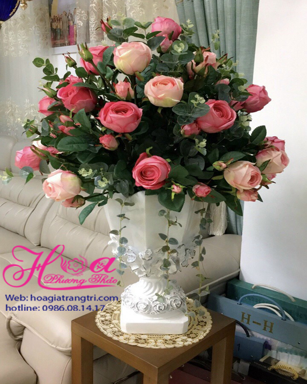 bình hoa hồng lụa giả cao cấp