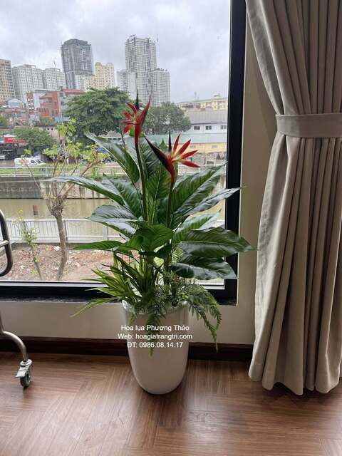 Cây Thiên Điểu Giả Trang Trí Nội Thất – Điểm Nhấn Sang Trọng, Ý Nghĩa Phong Thủy Tốt Lành Cây thiên điểu giả (còn gọi là hoa chim thiên đường) đang trở thành xu hướng trang trí nội thất được nhiều gia đình, văn phòng và cửa hàng ưa chuộng. Với thiết kế tinh tế, màu sắc nổi bật cùng dáng đứng thanh thoát như trong hình, sản phẩm mang lại vẻ đẹp hiện đại, sang trọng cho không gian sống.
