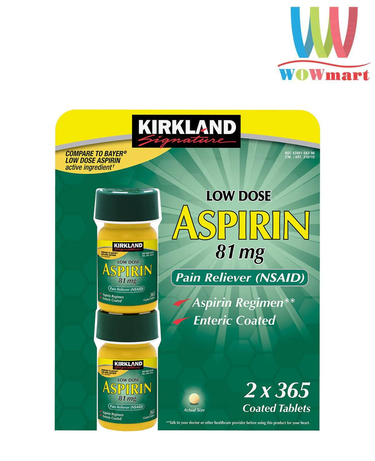 Bảo vệ tim mạch, ngăn ngừa đột quỵ Kirkland Low Dose Aspirin 81mg 2x 365 viên