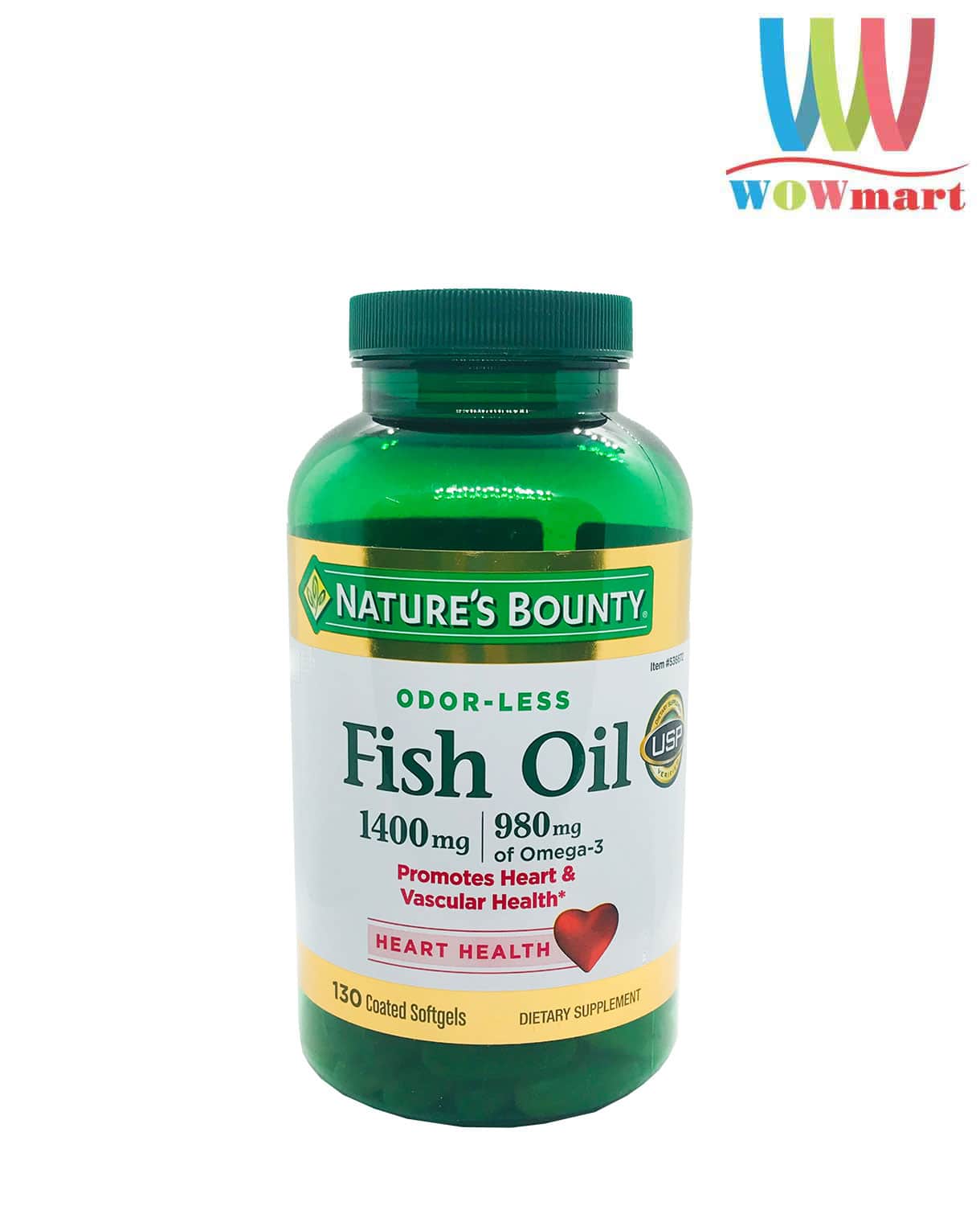 Viên uống dầu cá trợ tim, sáng mắt Nature’s Bounty Fish Oil 1400mg 130 Softgels