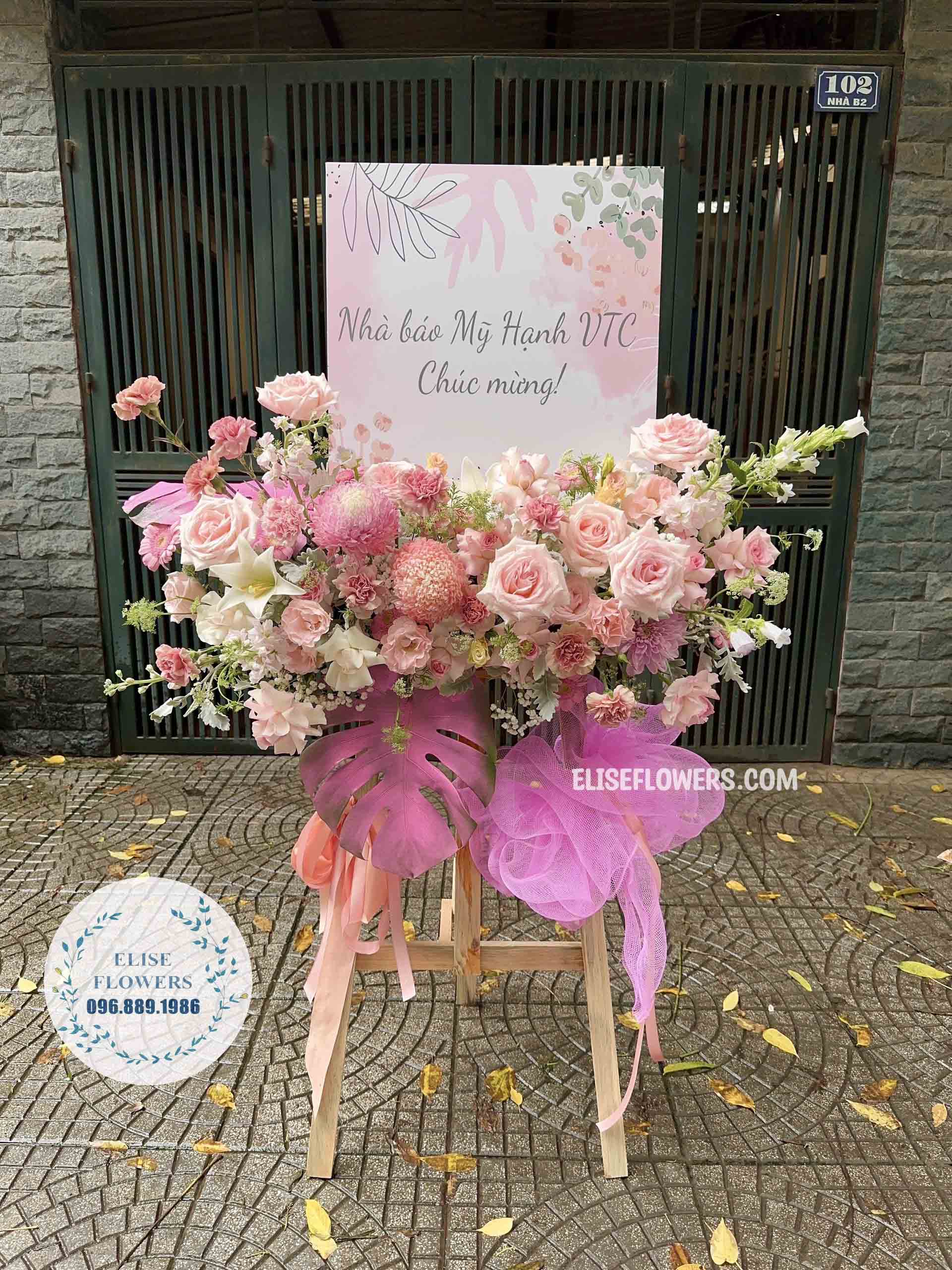 Khung tranh hoa chúc mừng sự kiện, đám cưới, sinh nhật công ty | Khung tranh hoa màu hồng phấn sang chảnh | Điện hoa chúc mừng đẹp ở Hà Nội