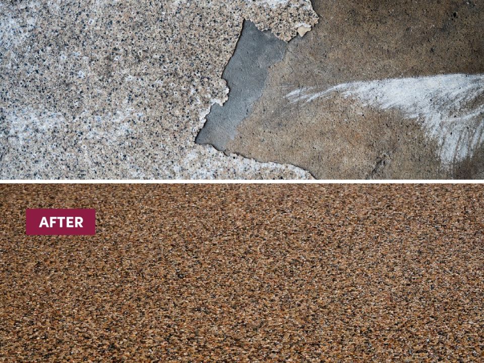 Xem sự khác biệt của sàn trước và sau khi thi công sàn sỏi Polymer (Ảnh sưu tầm)