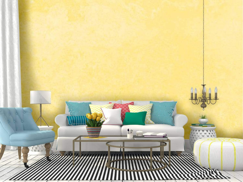 Không gian Retro với màu vàng pastel của tường hiệu ứng bê tông (Ảnh sưu tầm)