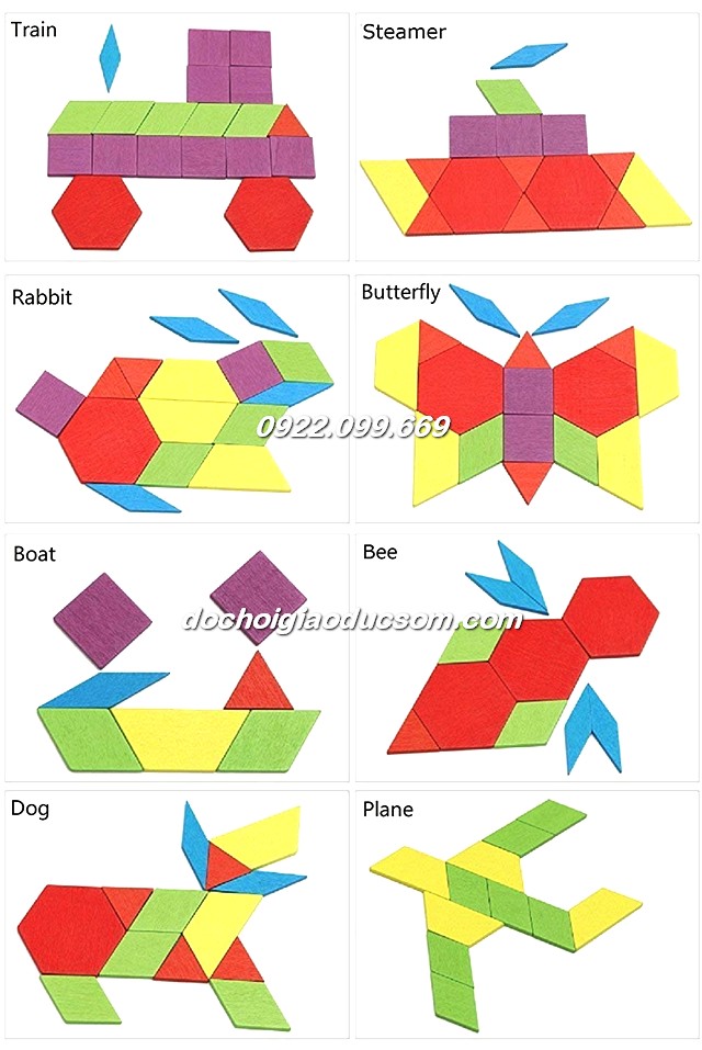 Bộ ghép hình Pattern block 130pcs gỗ cực đẹp