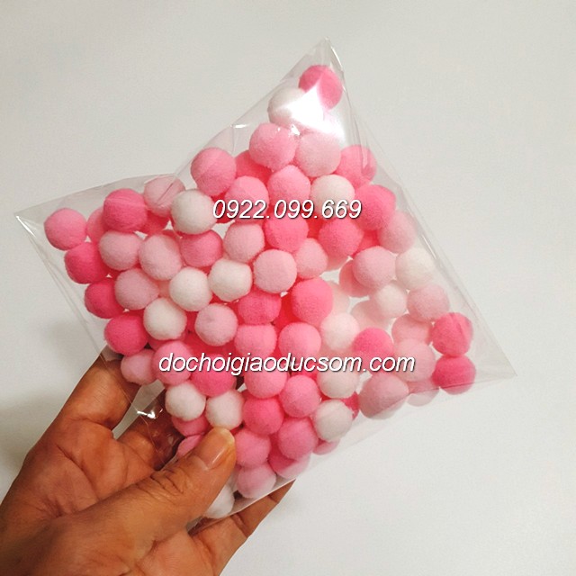 Pompom 2cm màu hồng trắng (khoảng 50 viên)- túi mầu pastel siêu cute giá tốt