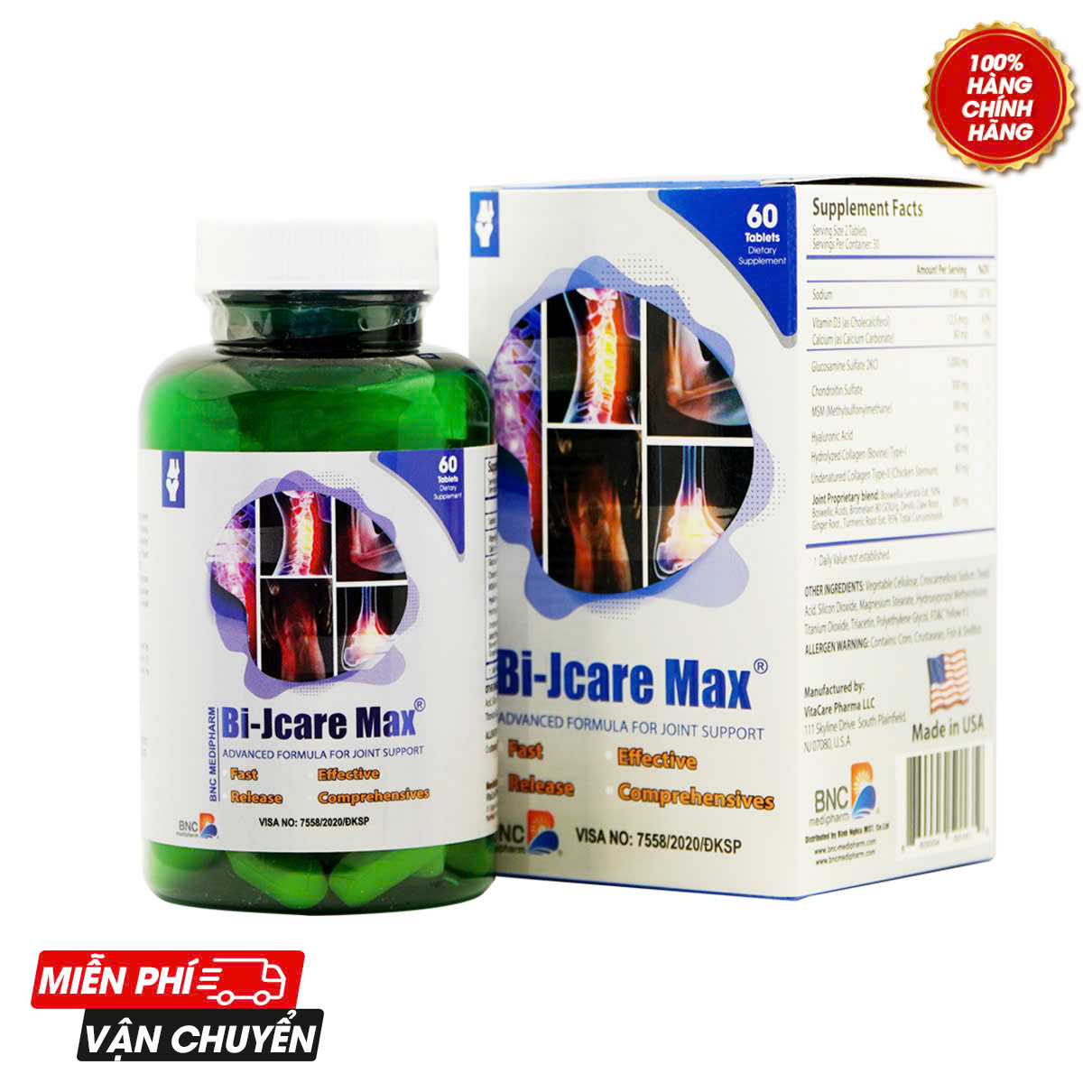 Bi-Jcare Max - Giải pháp tổng thể cho bệnh lý xương khớp - Lọ 120 viên