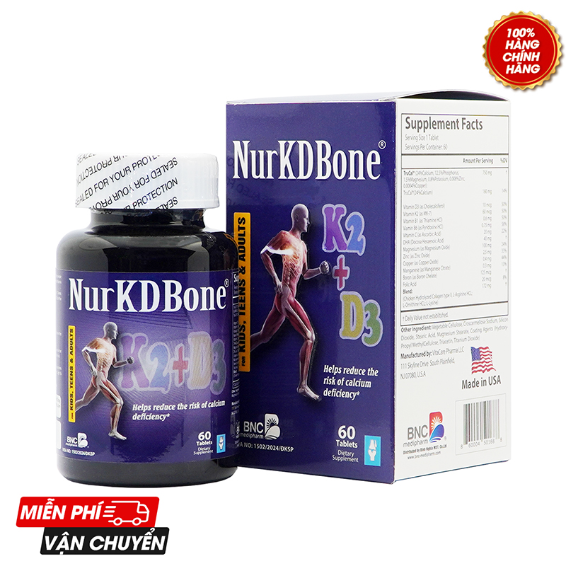 NurKDBone - Hỗ trợ cải thiện tình trạng thiếu hụt canxi trong cơ thể, hỗ trợ xương chắc khỏe