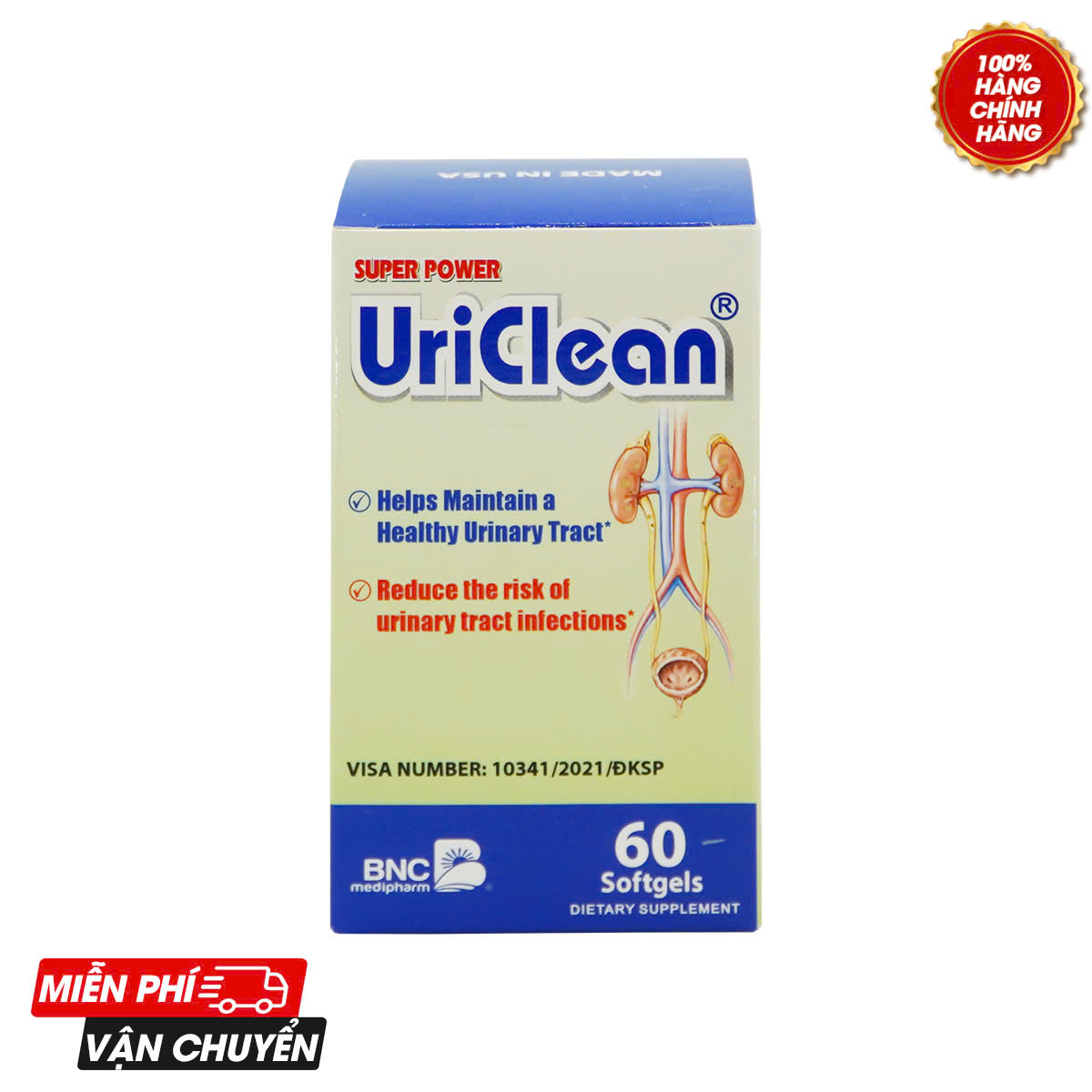 Super Power UriClean - Giúp trị viêm nhiễm hệ tiết niệu - Captek - Lọ 30 viên, 60 viên