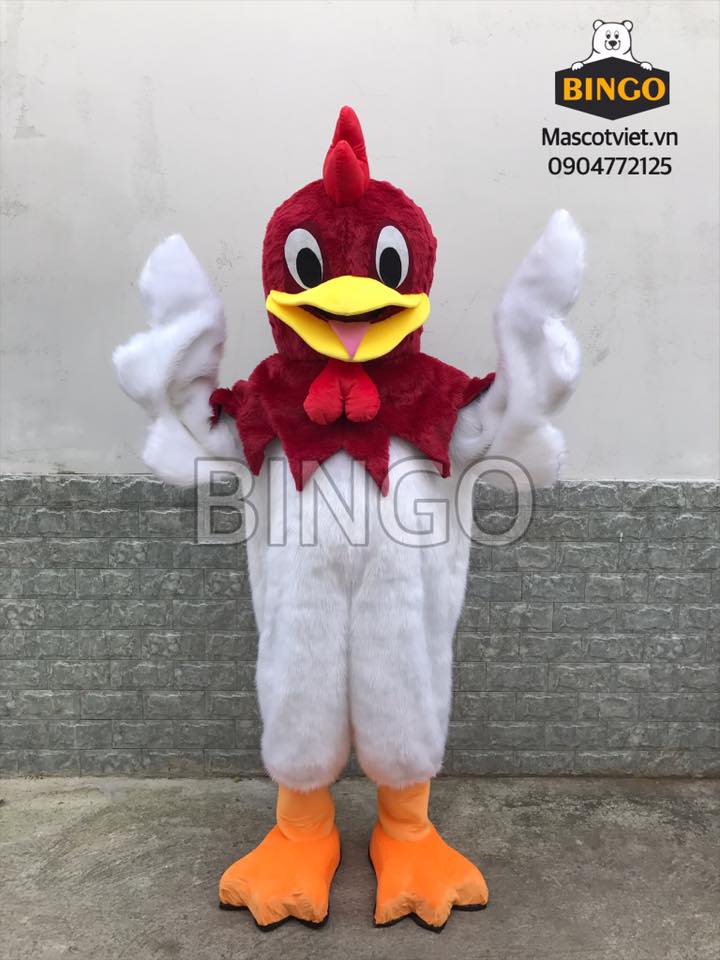 Mascot gà trống màu trắng