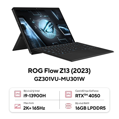 Laptop Asus ROG Flow Z13 GZ301VU-MU301W (Core™ i9-13900H | 16GB | 1TB | RTX™ 4050 6GB | 13.4inch QHD+ | Cảm ứng | Bút cảm ứng | Win 11 | Black)