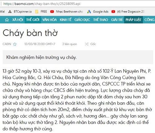 Khói của hương thắp trên bàn thờ tiềm ẩn nguy cơ hỏa hoạn rất lớn