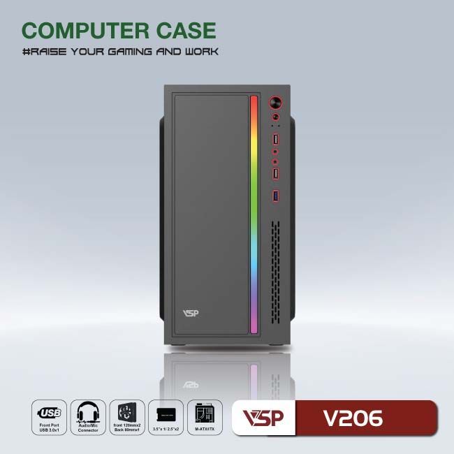 VỎ CASE MÁY TÍNH VSP V206 - ĐEN