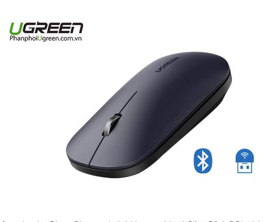 Ugreen 25163 màu đen 2.4G và Bluetooth Chuột không dây dùng cho máy tính laptop chất liệu nhựa ABS có kèm pin AA MU001 20025163