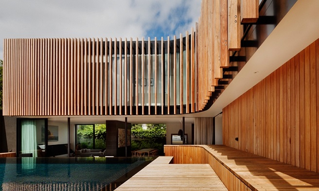 Lam gỗ chắn nắng mặt tiền