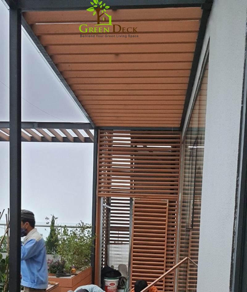 mái kính, mái hiên gỗ nhựa composite