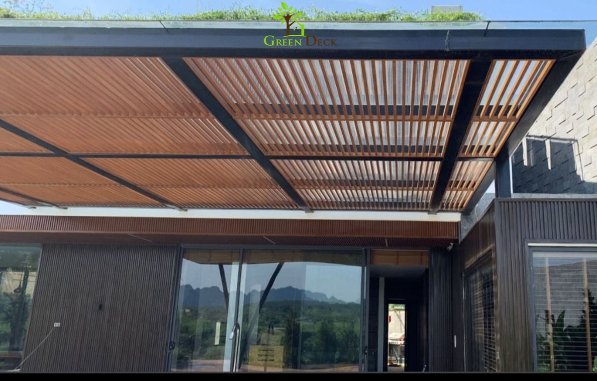 Mái kính bể bơi gỗ nhựa greendeck
