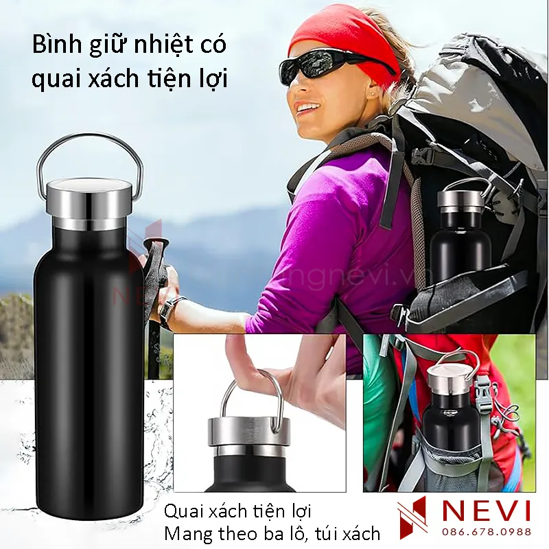 Quà tặng Nevi cung cấp bình giữ nhiệt có quai xách tiện lợi mang theo đi khắp nơi, đi du lịch, thể thao, đi làm, đi học...