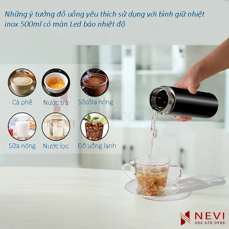 bình giữ nhiệt inox 304 có cảnh báo nhiệt độ, phù hợp với mọi loại đồ uống yêu thích của bạn hàng ngày, cung cấp bởi Quà tặng Nevi