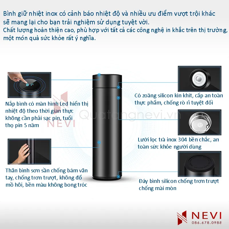 bình giữ nhiệt có chức năng cảnh bảo nhiệt độ và nhiều ưu điểm vượt trội, trải nghiệm người dùng tốt, cung cấp bởi Quà tặng Nevi