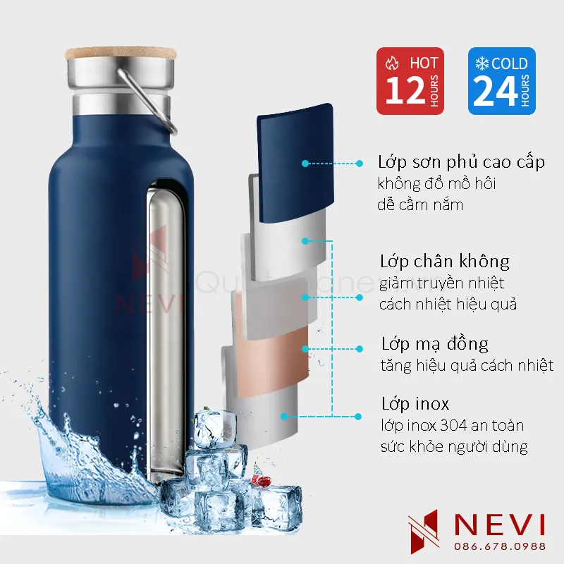 chi tiết nhiều lớp cách nhiệt của bình giữ nhiệt có quai xách, cung cấp bởi Quà tặng Nevi