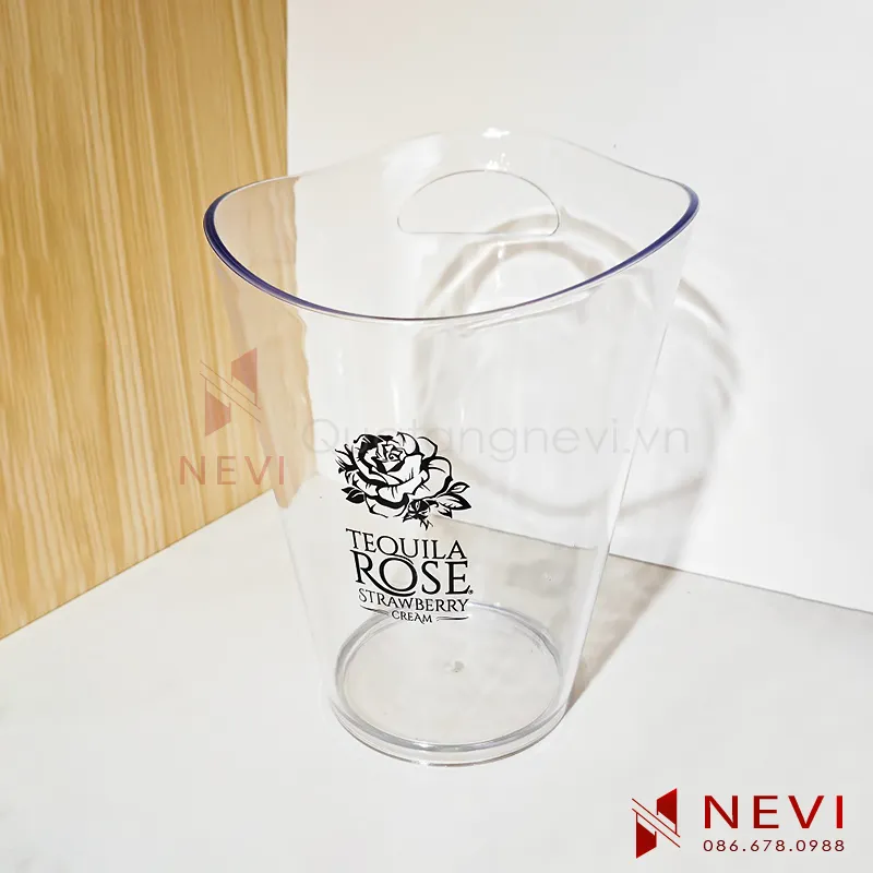 xô đá nhựa trong suốt in logo thương hiệu