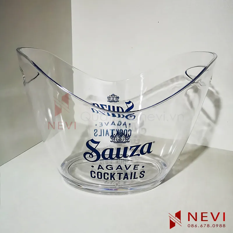xô đá nhựa trong suốt in logo bởi nevi