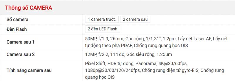 Thông số camera của Pixel 6