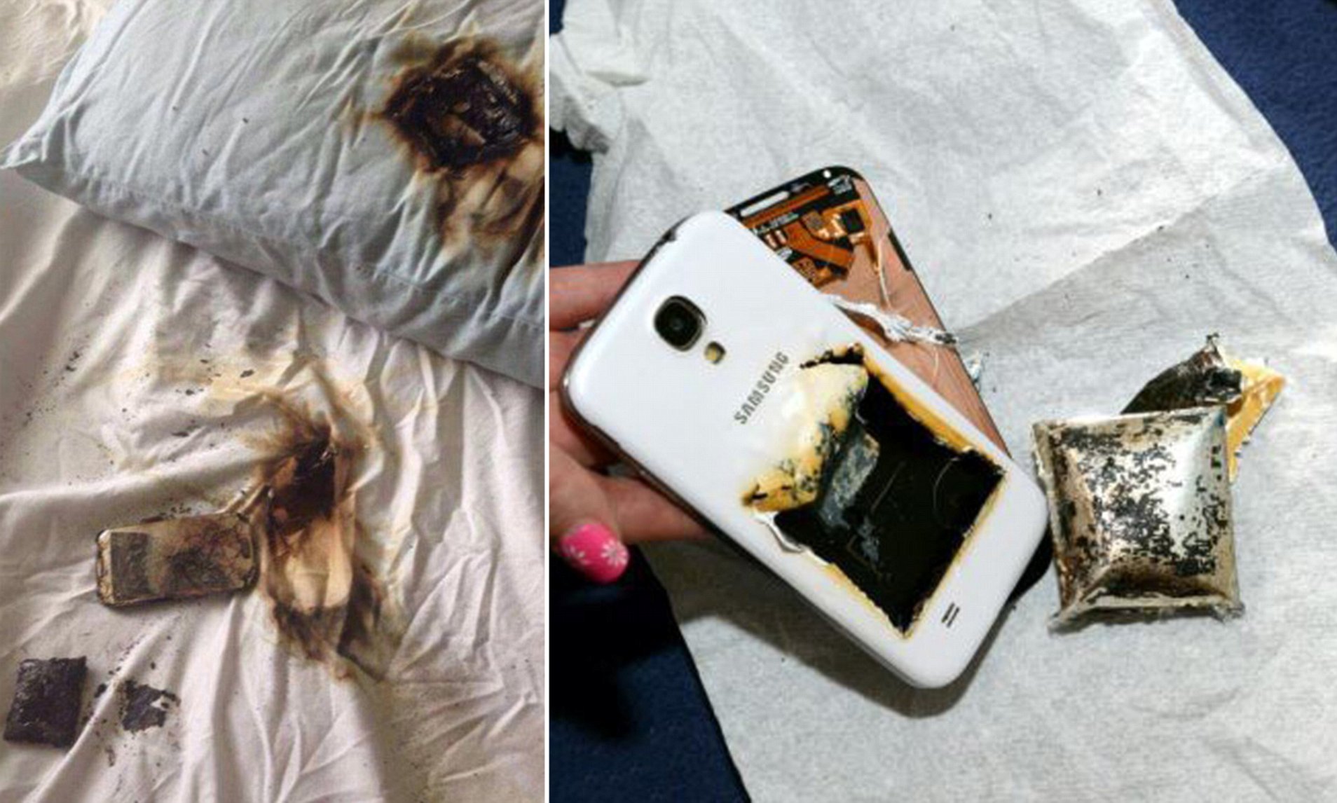 Minh họa điện thoại phát nổ do để dưới gối ủ nhiệt lâu