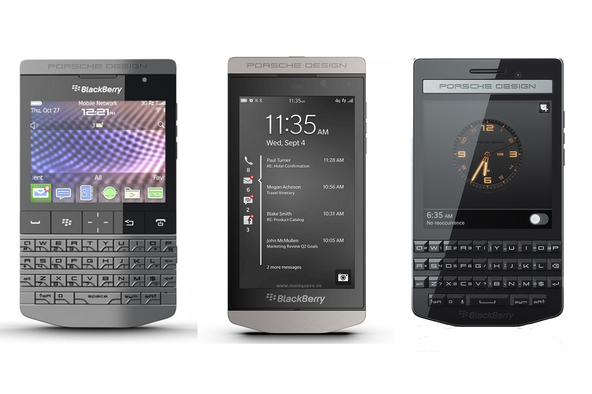 So sánh màn hình của cả 3 phiên bản P'9981 (trái) - P'9982 (giữa) - P'9983 (phải)